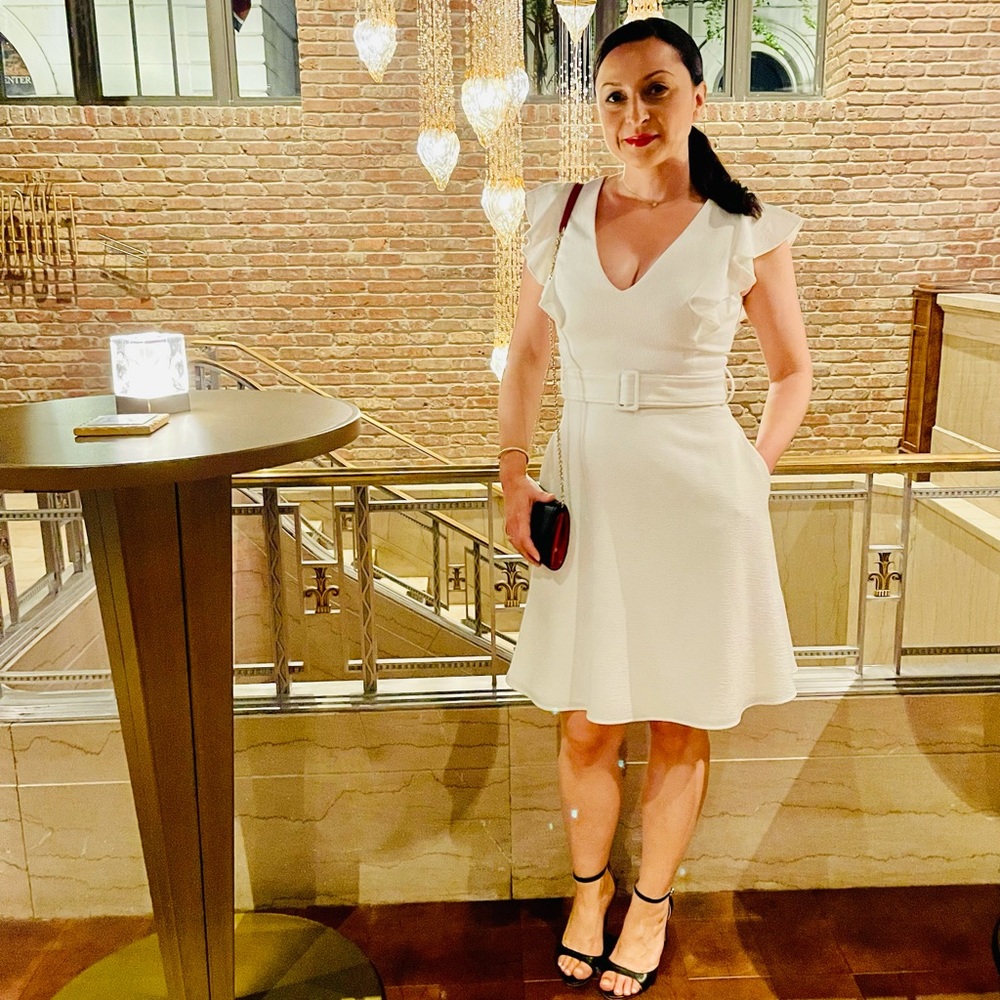 Black Halo belted dress